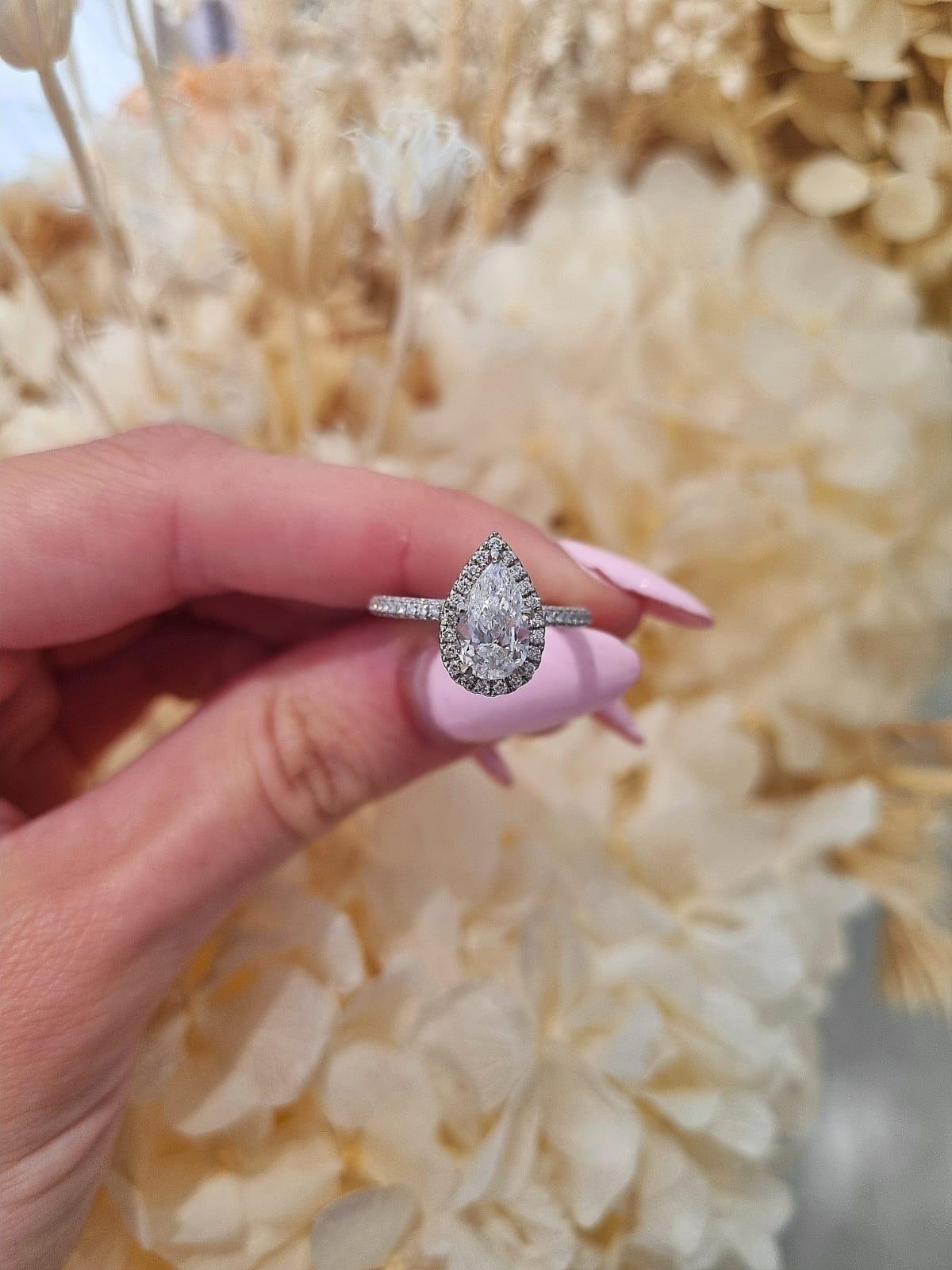 1.21ct Pear Cut Natural Grown Custom Pissarro 3 Row Diamond Design Platinum - Michael Arthur Diamonds