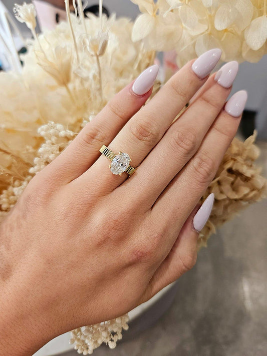 2.04ct Oval Cut Lab Grown Faith Design Yellow Gold - Michael Arthur Diamonds