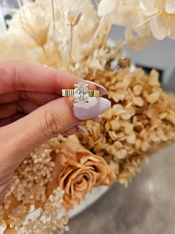 2.04ct Oval Cut Lab Grown Faith Design Yellow Gold - Michael Arthur Diamonds