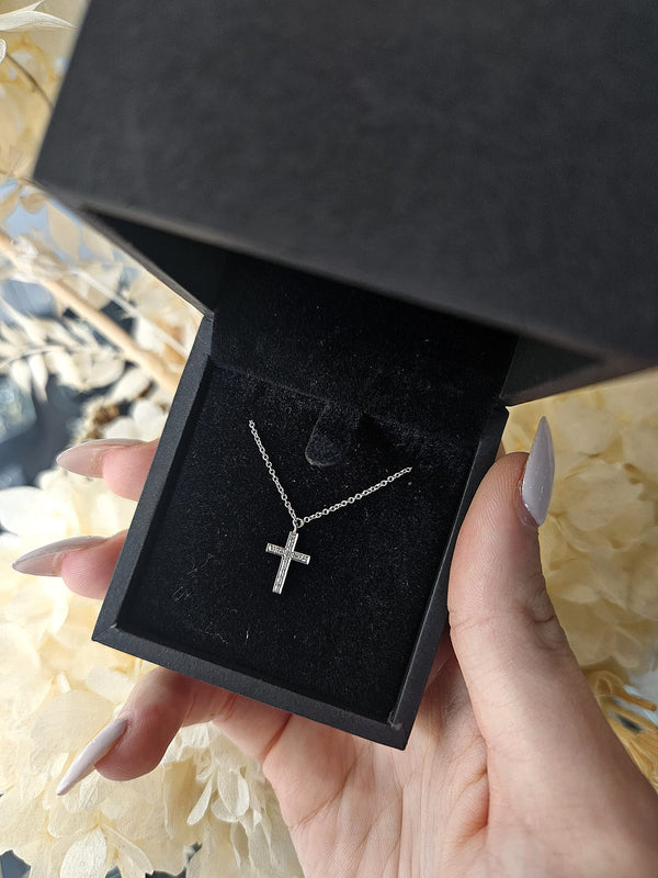 White Gold Diamond Bead Set Cross Pendant