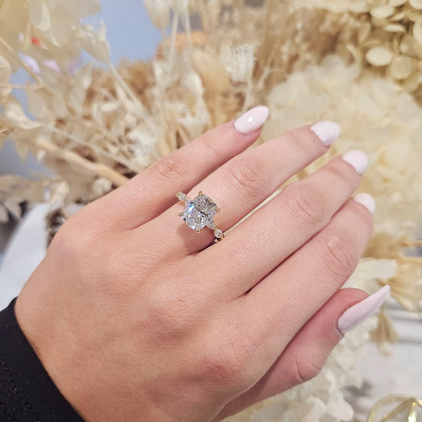 3.03ct Cushion Cut Lab Grown Electra Design Yellow Gold