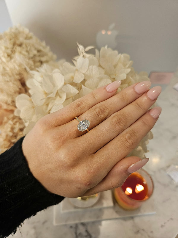 3.09ct Oval Cut Lab Grown Audrey Design Yellow Gold