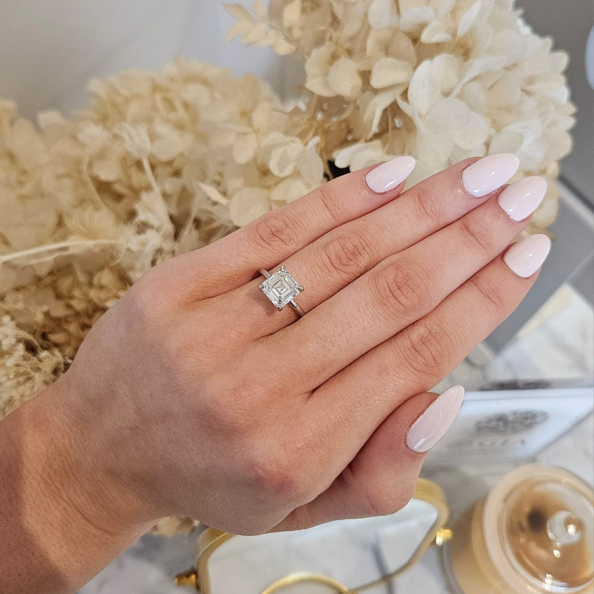 3.09ct Asscher Cut Lab Grown Audrey Design Platinum