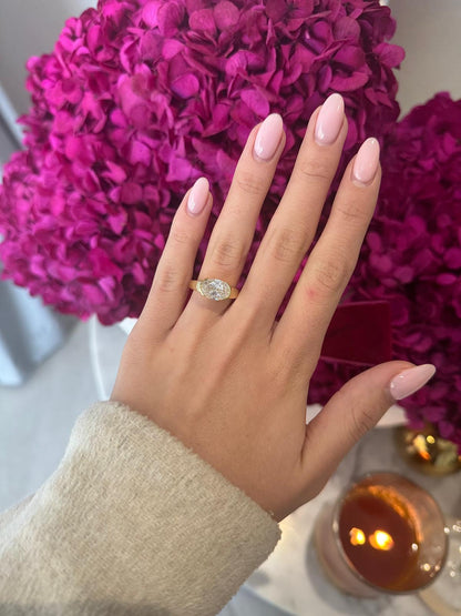 2.50ct Oval Cut Lab Grown Custom Horizontal Half Bezel Design Yellow Gold