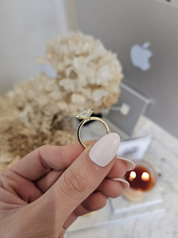 2.56ct Radiant Cut Lab Grown Custom Horizontal Half Bezel Design Yellow Gold