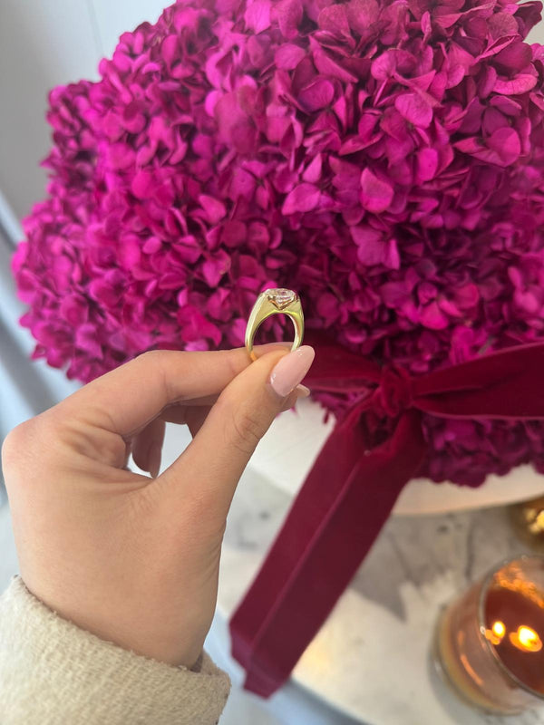 2.50ct Oval Cut Lab Grown Custom Horizontal Half Bezel Design Yellow Gold