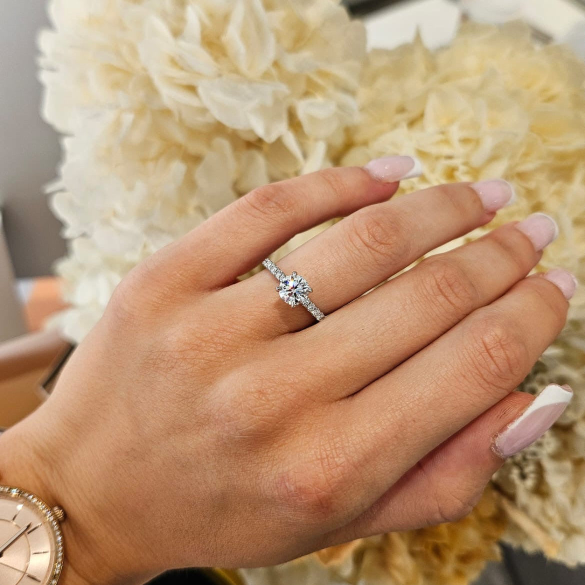 1.00ct Round Cut Lab Grown Bassano Design White Gold