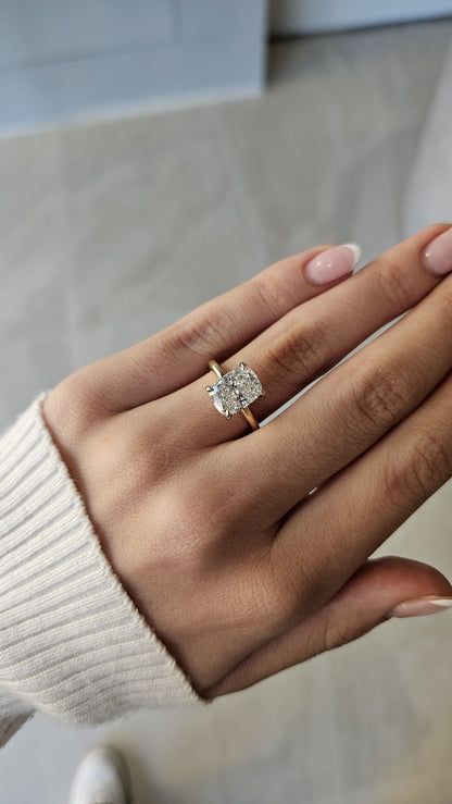 3.02ct Cushion Cut Lab Grown Audrey Design Two - tone