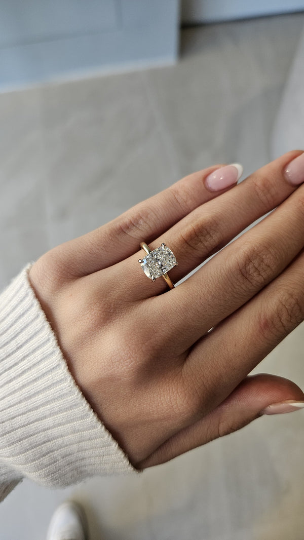 3.02ct Cushion Cut Lab Grown Audrey Design Two - tone