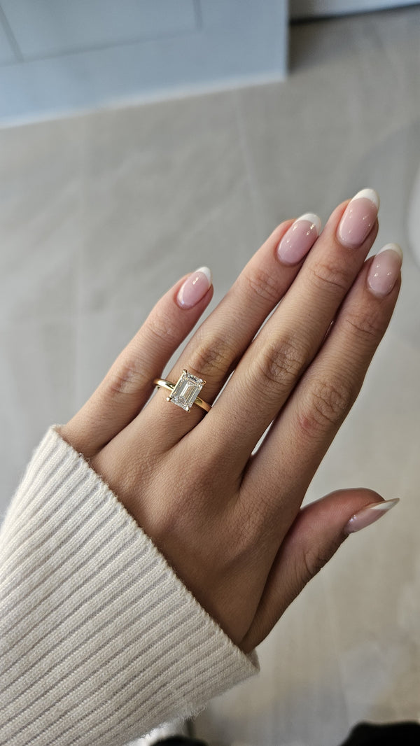 2.59ct Emerald Cut Lab Grown Audrey Design Yellow Gold