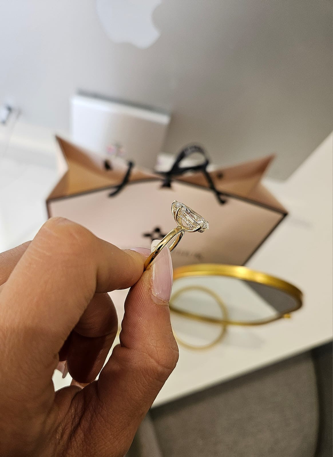 4.03ct Pear Cut Lab Grown Audrey Design Yellow Gold