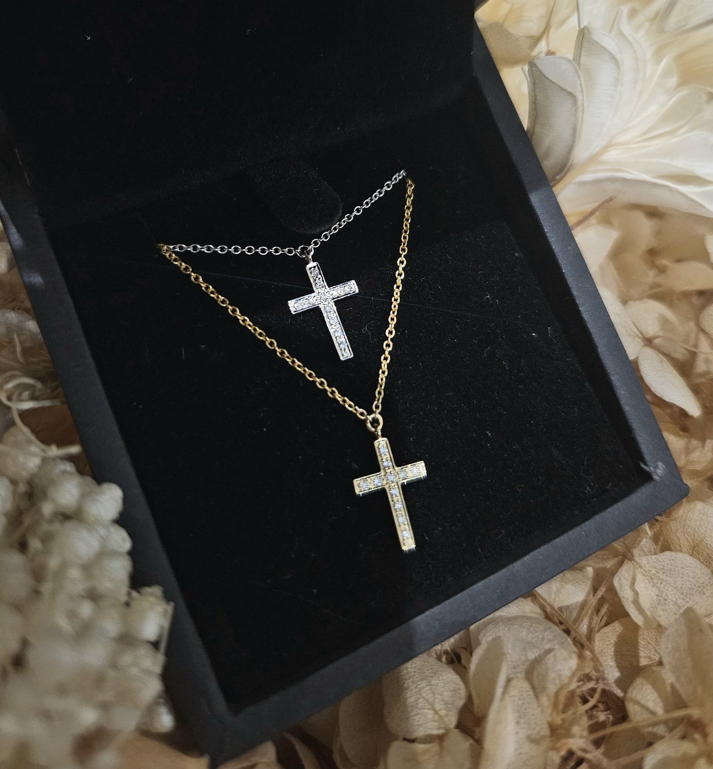 Diamond Bead Set Crucifix Cross Pendant