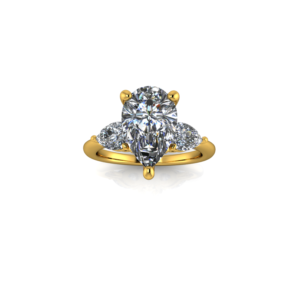 2.61ct Pear Cut Lab Grown Custom Rosetta Design Yellow Gold