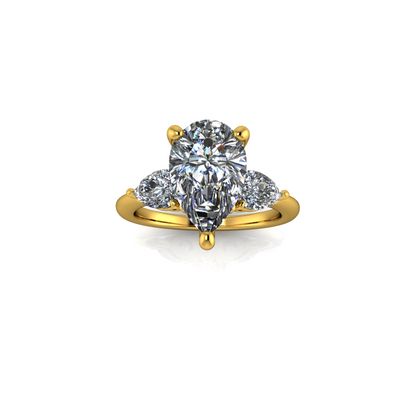 2.61ct Pear Cut Lab Grown Custom Rosetta Design Yellow Gold