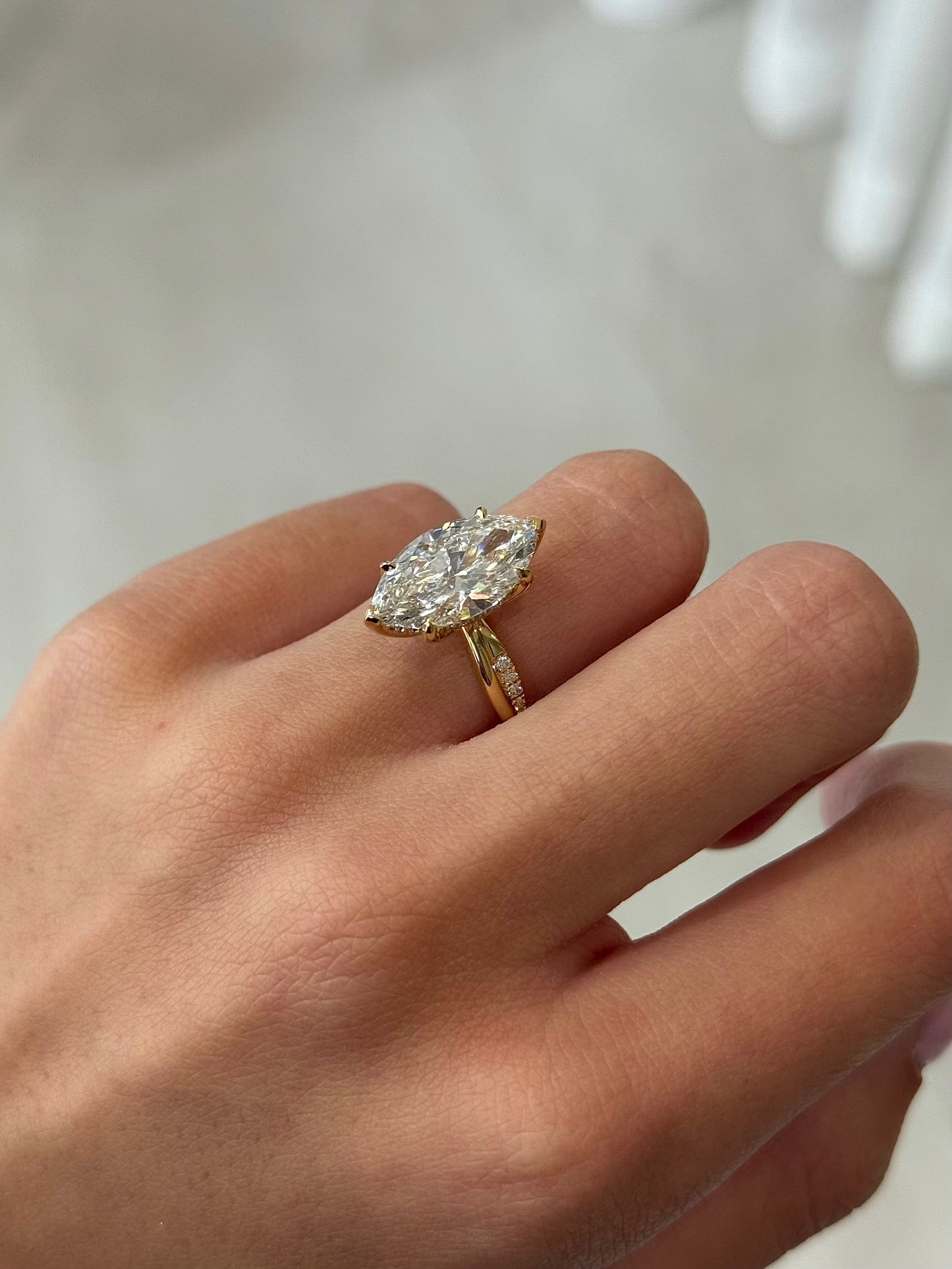 4.08ct Marquise Cut Lab Grown Amelia Design Yellow Gold