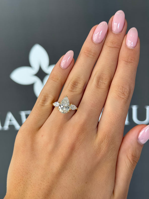 2.61ct Pear Cut Lab Grown Custom Rosetta Design Yellow Gold