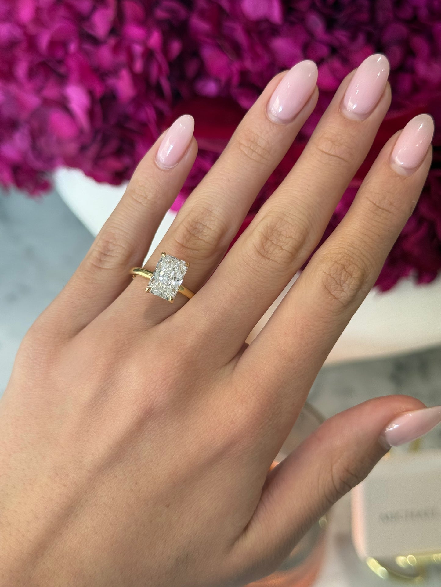 3.54ct Radiant Cut Lab Grown Audrey Design Yellow Gold