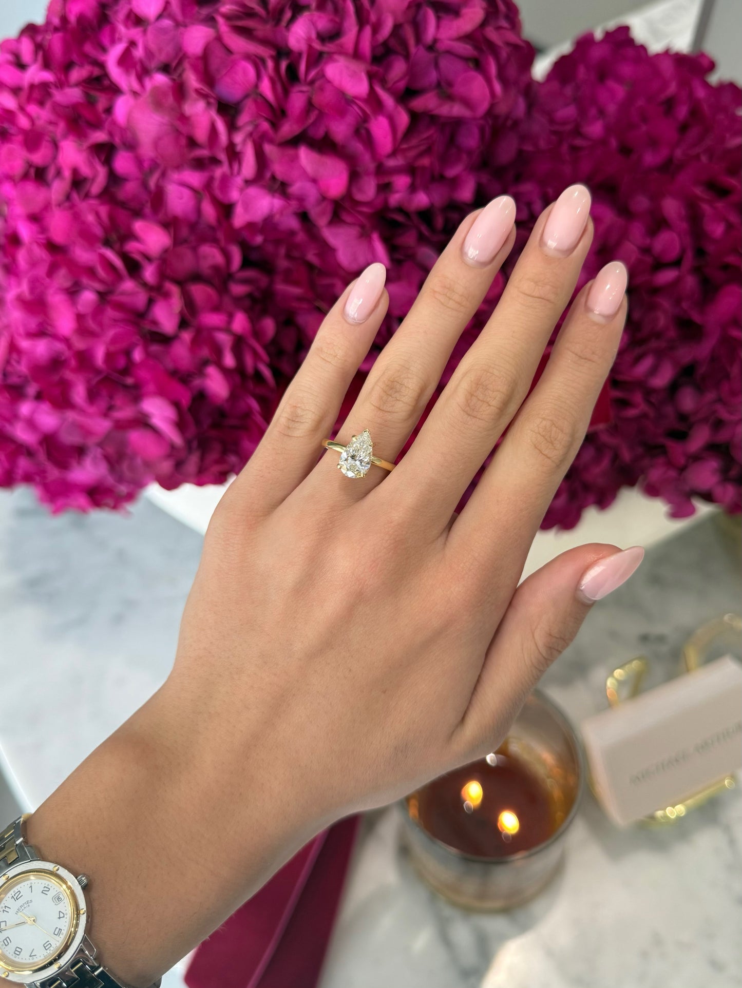 2.02ct Pear Cut Lab Grown Audrey Design Yellow Gold