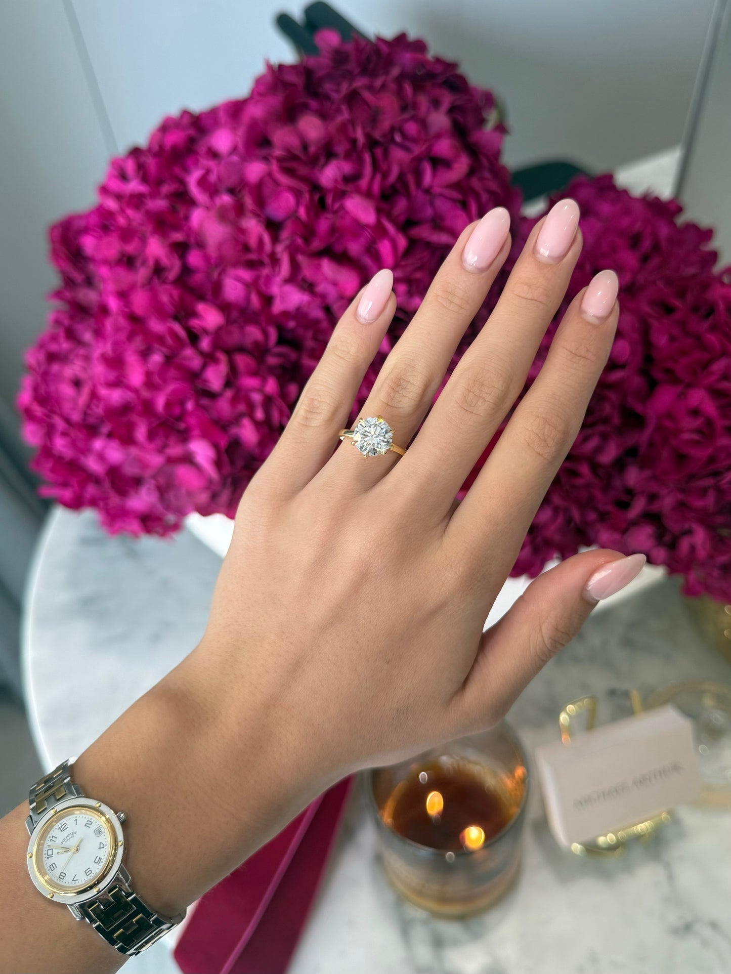 3.55ct Round Cut Lab Grown Henri Design Yellow Gold