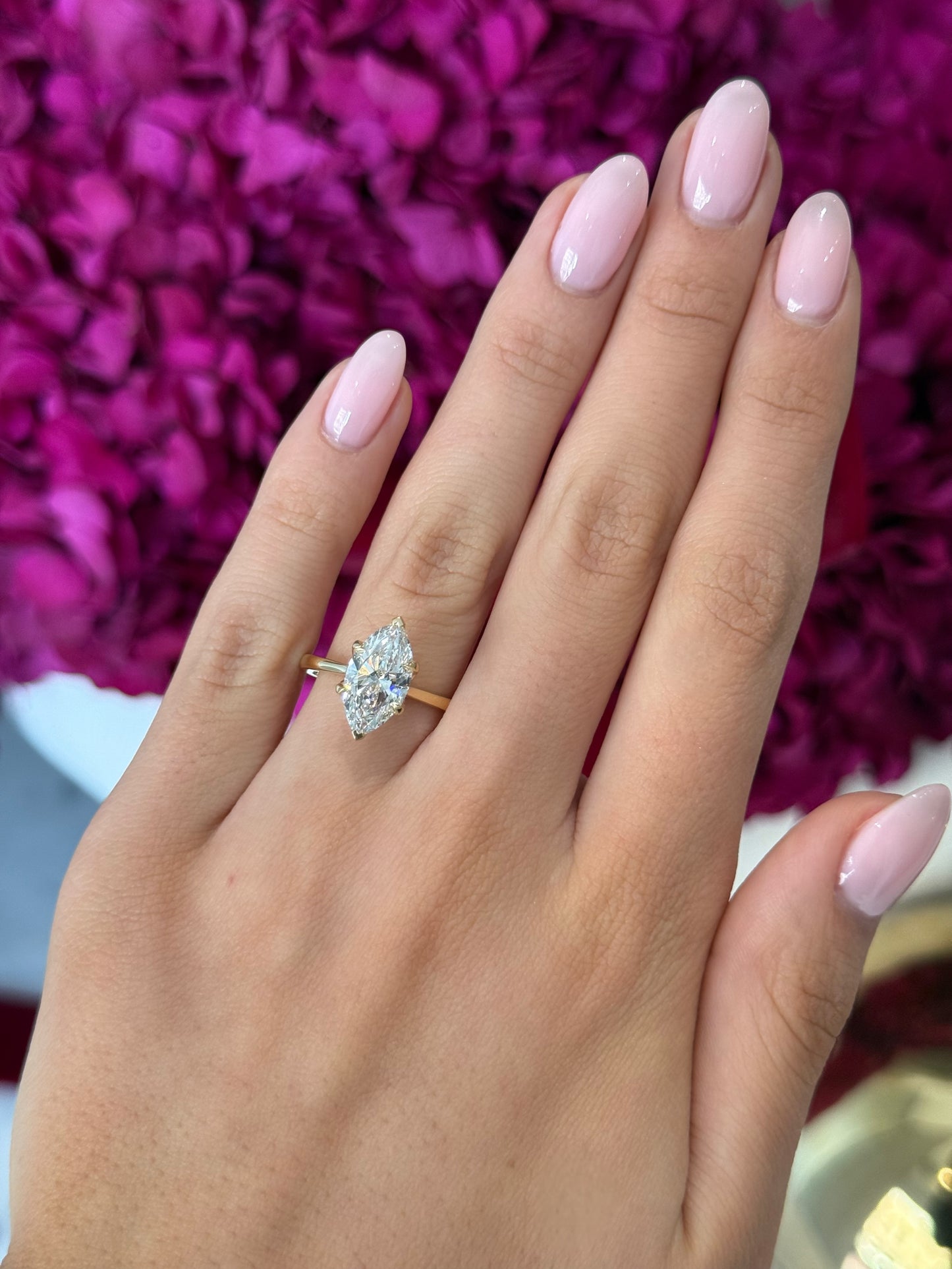 2.53ct Marquise Cut Lab Grown Tulip Design Yellow Gold