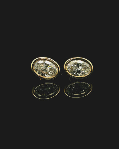 Bezel Set Oval Cut Lab Grown Earrings