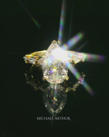 2.53ct Pear Cut Lab Grown Custom 3-Claw Pear Band Design Yellow Gold