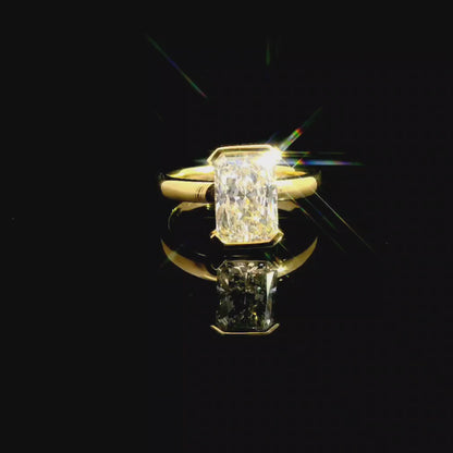 2.57ct Radiant Cut Lab Grown Diamond Half Bezel Design Yellow Gold
