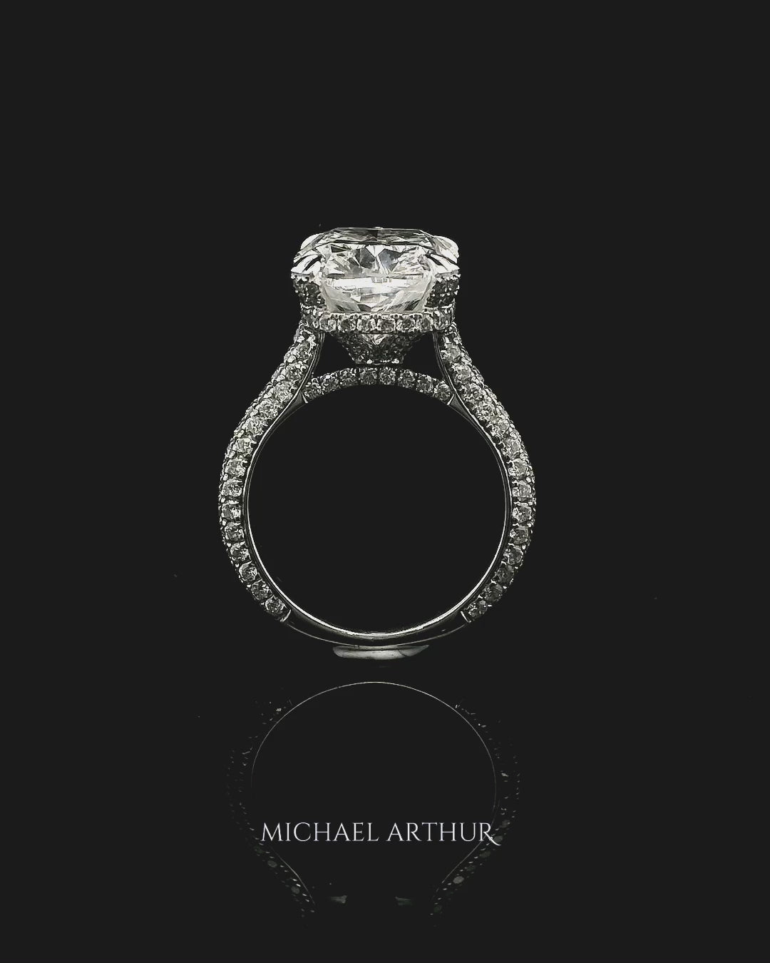 Side Profile of Clara Design Platinum Ring Featuring 6.03ct Cushion Cut Diamond