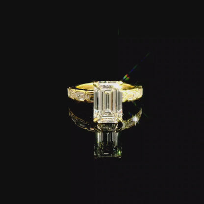 3.05ct Emerald Cut Lab Grown Custom Design Yellow Gold