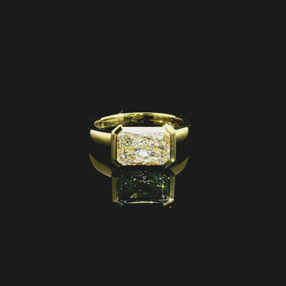 2.56ct Radiant Cut Lab Grown Custom Horizontal Half Bezel Design Yellow Gold
