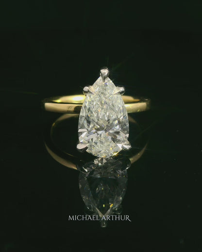 3.12ct Pear cut Lab Grown Catalina Design Two-tone