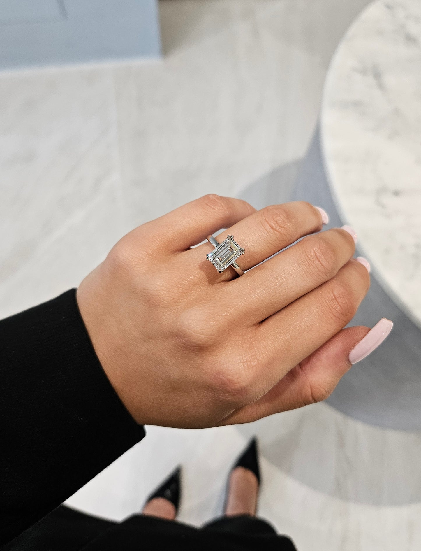 4.05ct Emerald Cut Lab Grown Double-Claw Audrey Design Platinum