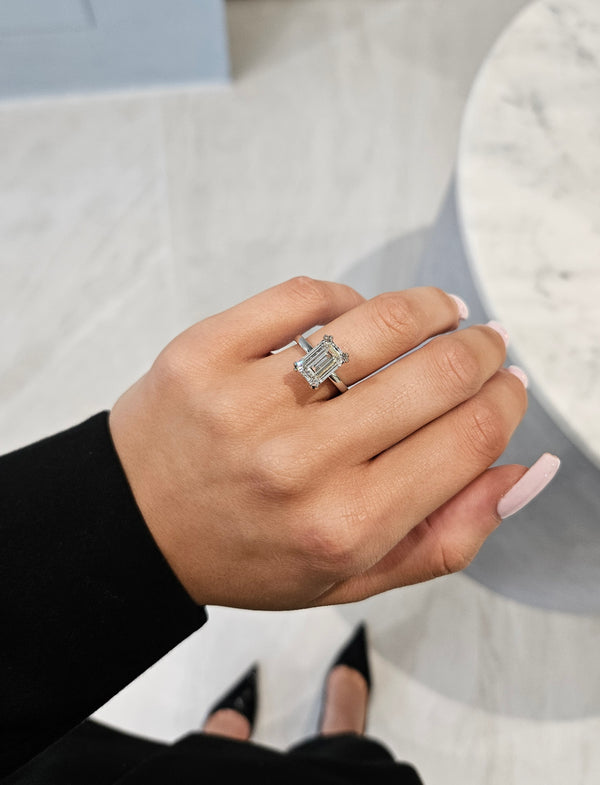 4.05ct Emerald Cut Lab Grown Double-Claw Audrey Design Platinum