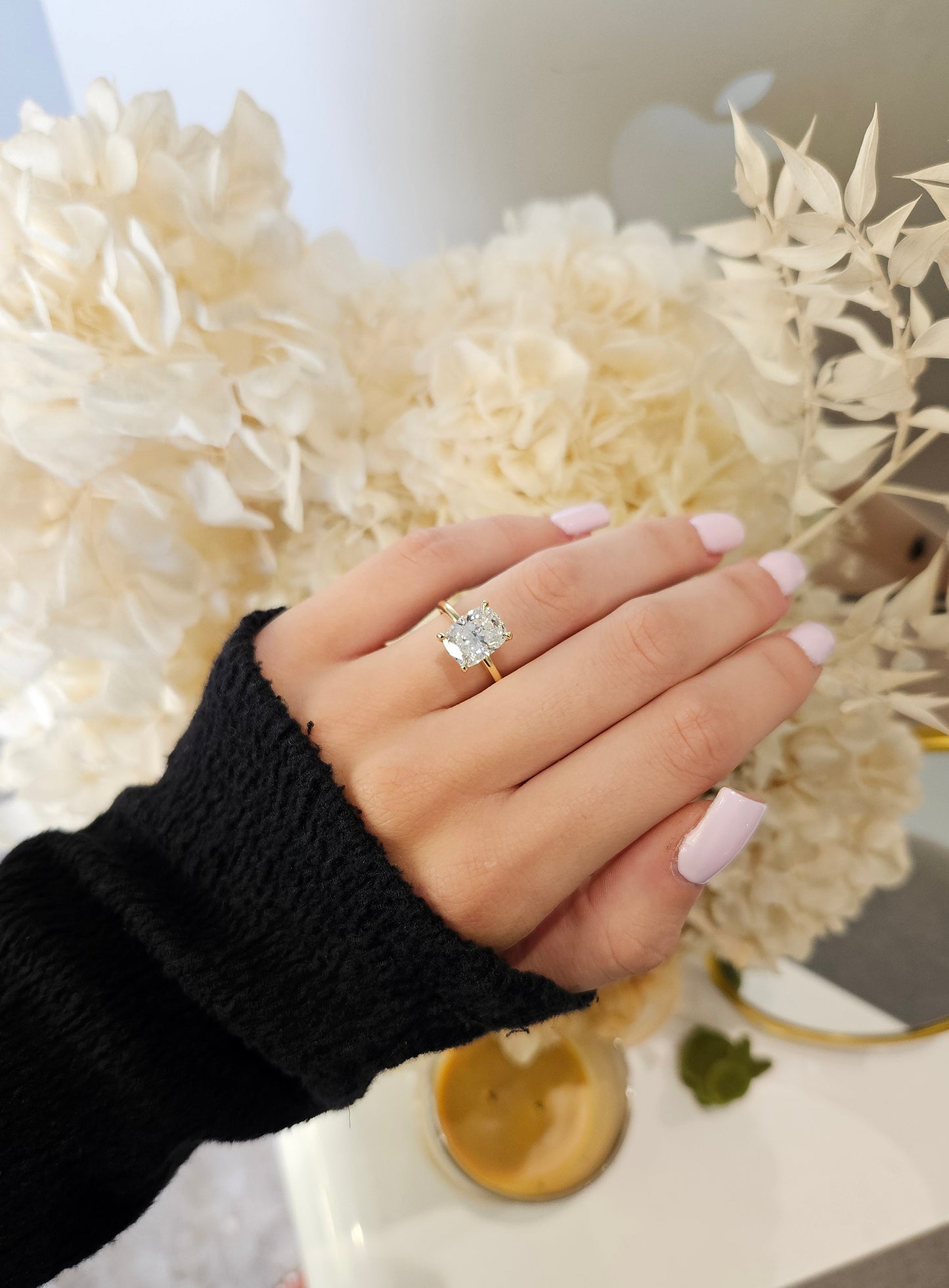 3.57ct Cushion Cut Lab Grown Audrey Design Yellow Gold