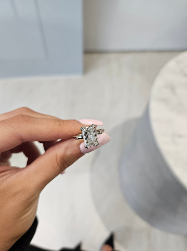 4.05ct Emerald Cut Lab Grown Double-Claw Audrey Design Platinum