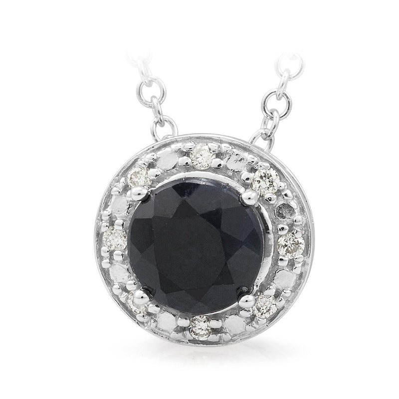Black Sapphire & Diamond Claw/Bead Set Pendant