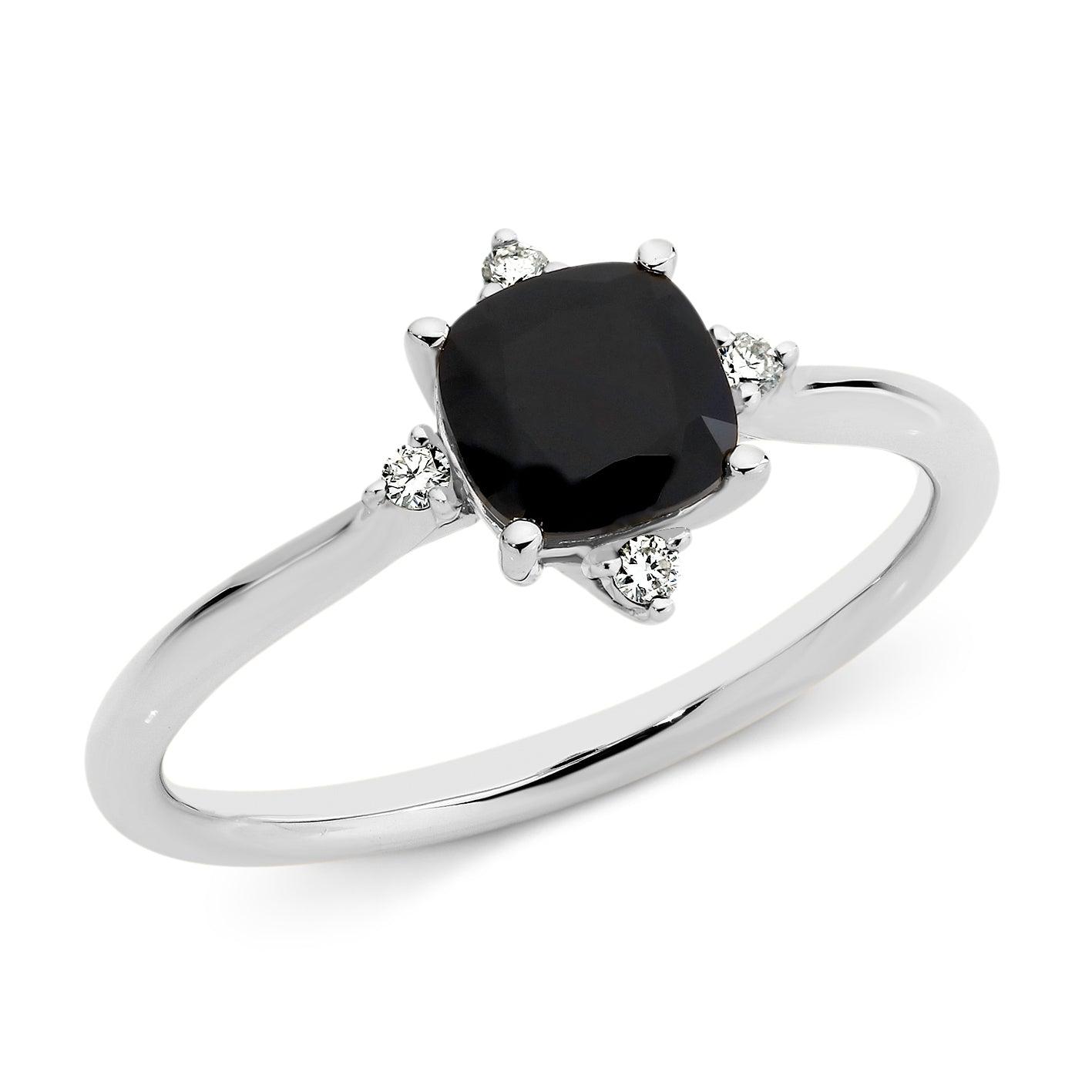 Black Sapphire & Diamond Claw Set Dress Ring - Michael Arthur Diamonds