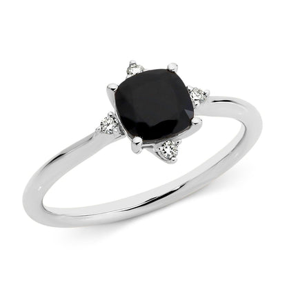 Black Sapphire & Diamond Claw Set Dress Ring - Michael Arthur Diamonds