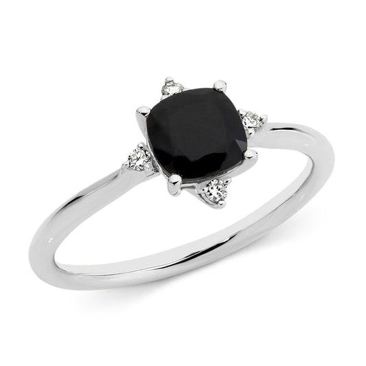 Black Sapphire & Diamond Claw Set Dress Ring - Michael Arthur Diamonds
