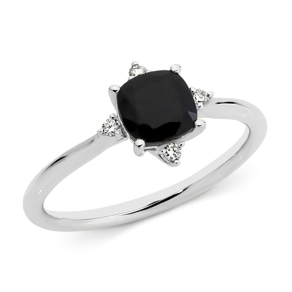 Black Sapphire & Diamond Claw Set Dress Ring - Michael Arthur Diamonds