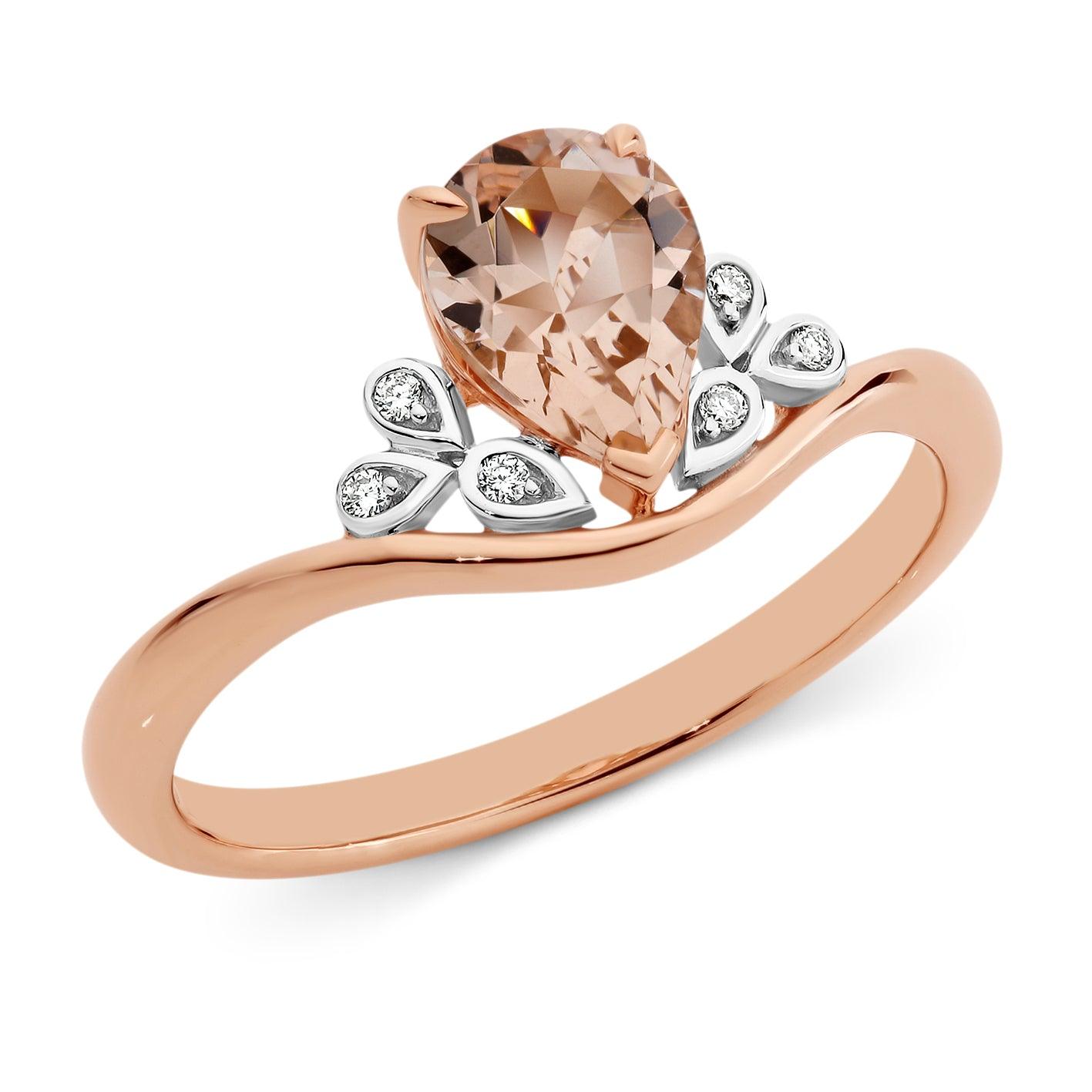 Curved Pear Morganite & Diamond Claw Set Dress Ring - Michael Arthur Diamonds