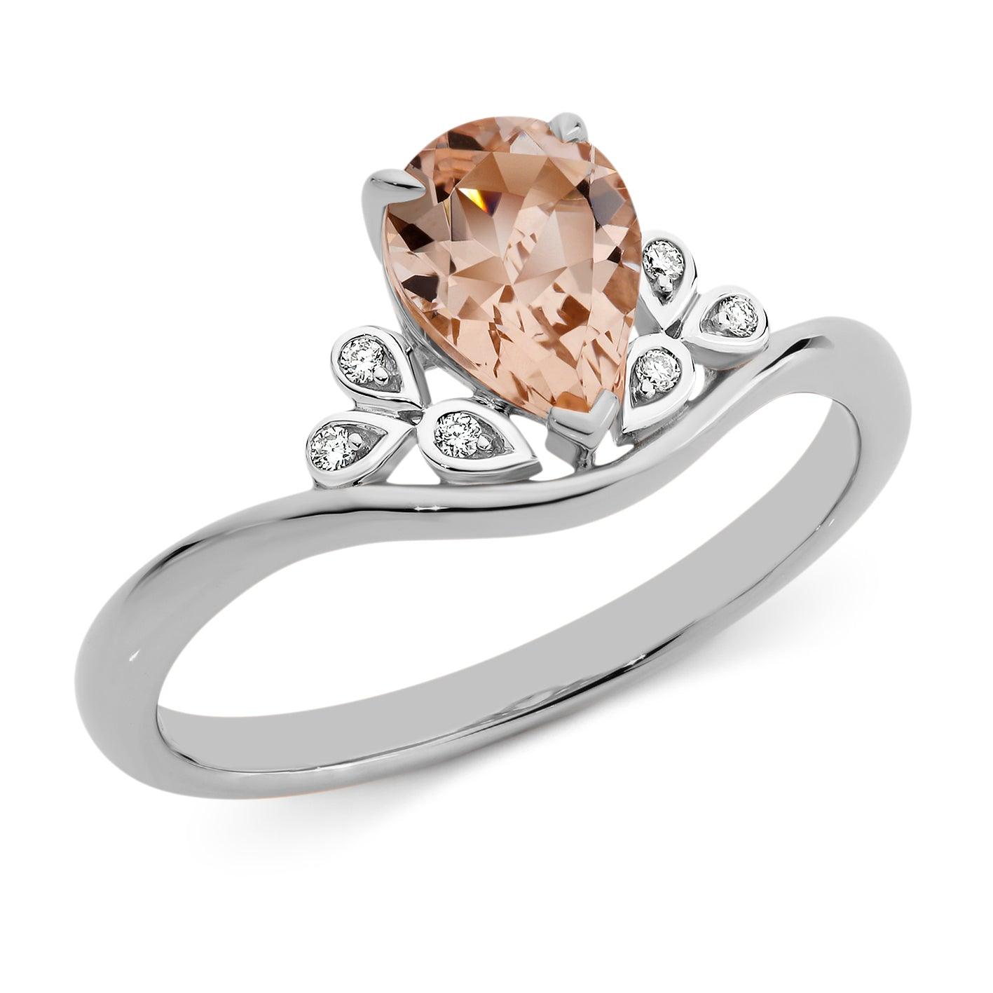 Curved Pear Morganite & Diamond Claw Set Dress Ring - Michael Arthur Diamonds