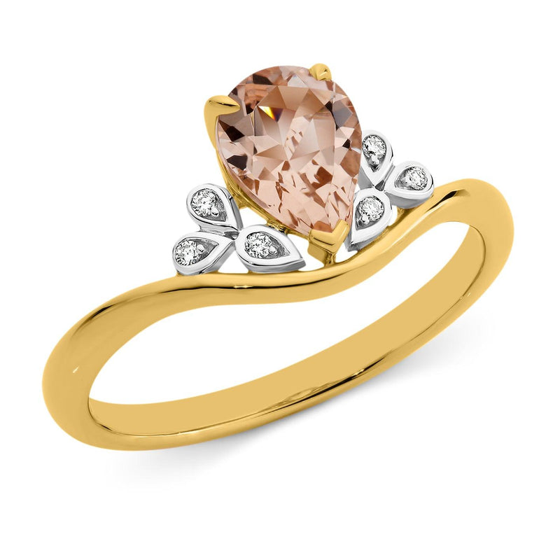 Curved Pear Morganite & Diamond Claw Set Dress Ring