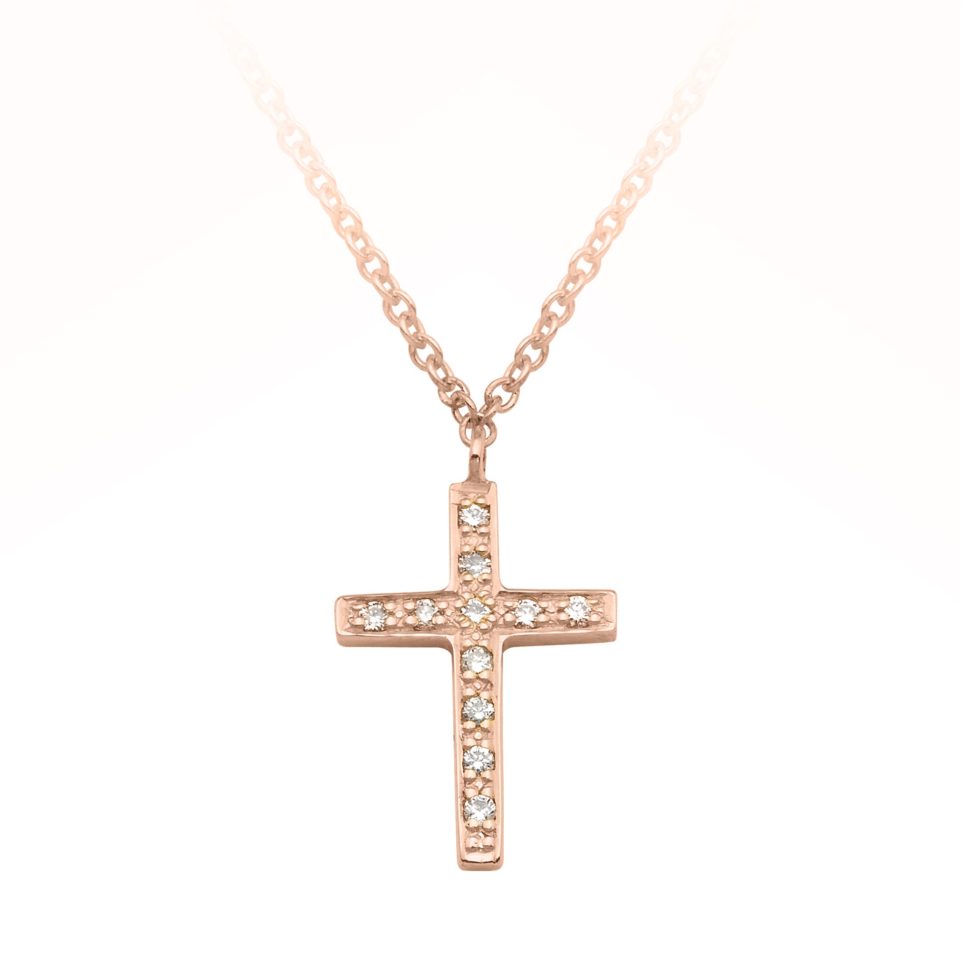 Diamond Bead Set Crucifix Cross Pendant