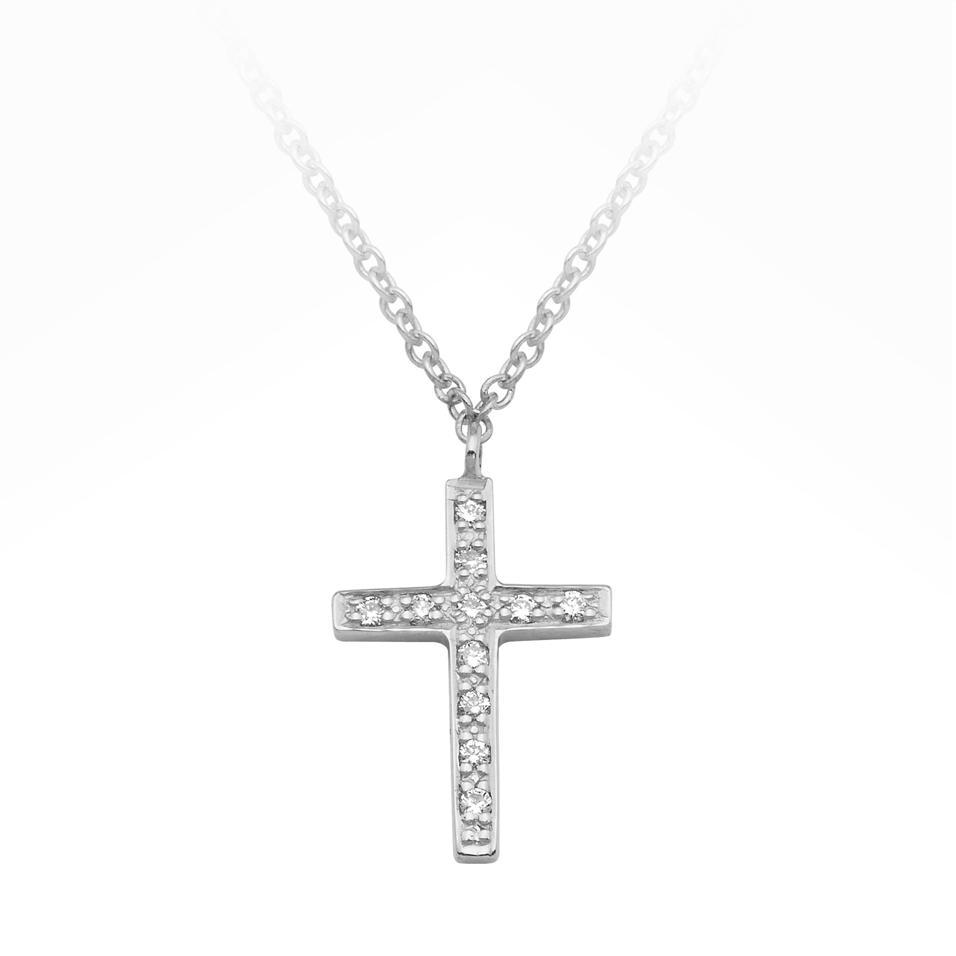 Diamond Bead Set Crucifix Cross Pendant