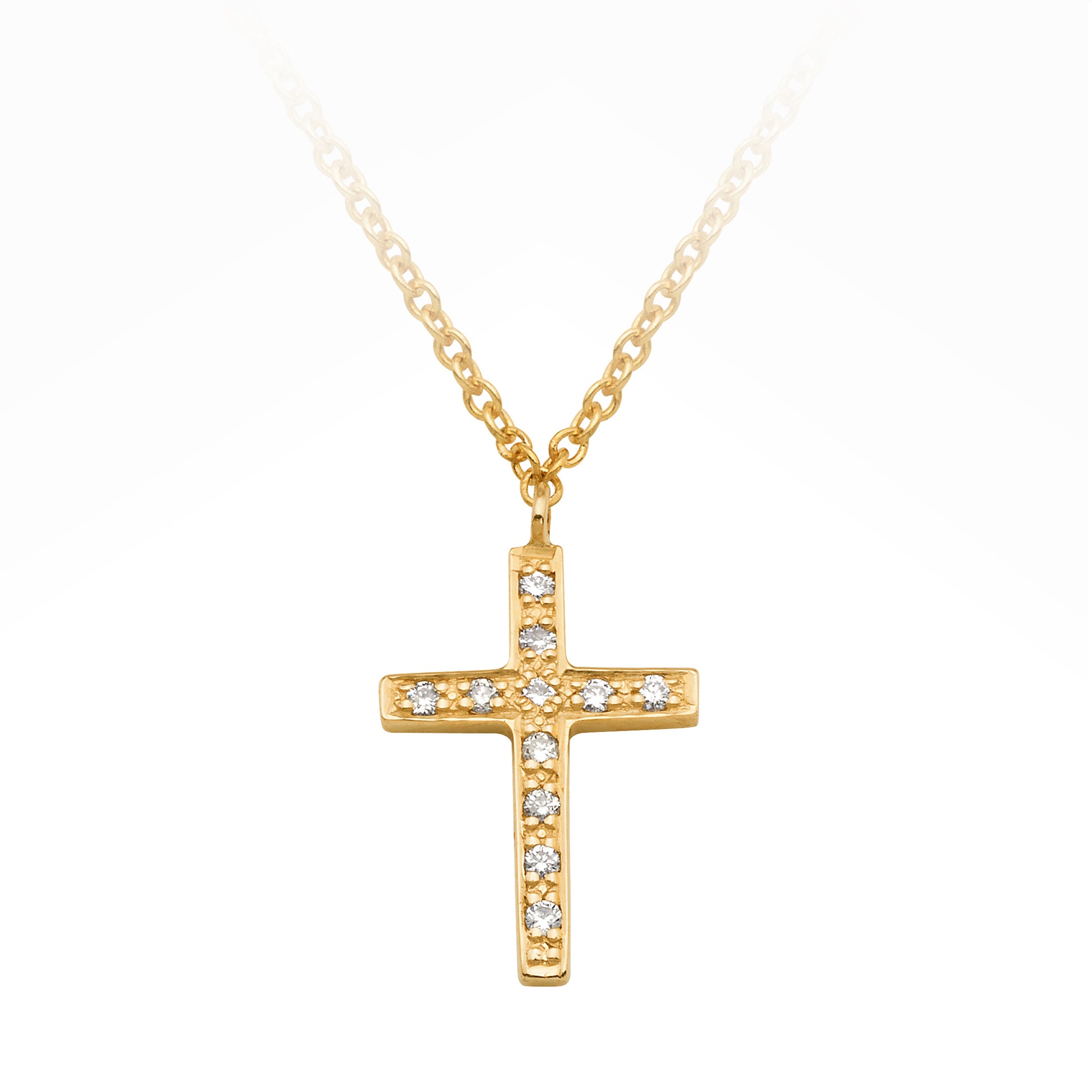 Diamond Bead Set Crucifix Cross Pendant