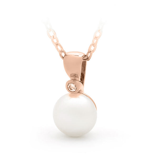 Freshwater Pearl Button & Diamond Drop Pendant