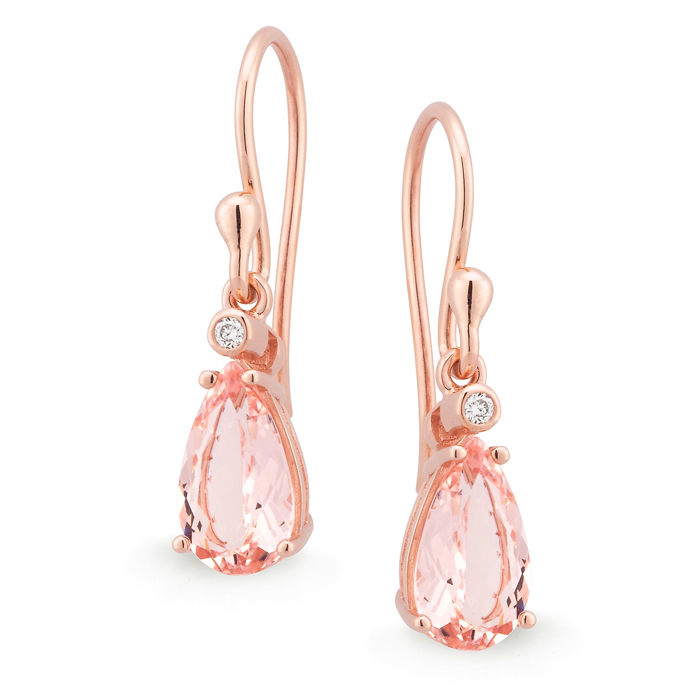 Morganite & Diamond Bezel/Claw Set Shepherd Hook Earrings