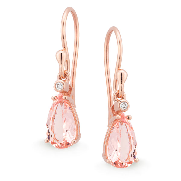 Morganite & Diamond Bezel/Claw Set Shepherd Hook Earrings