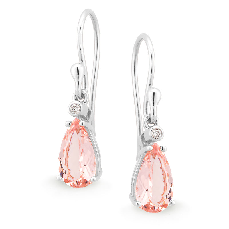 Morganite & Diamond Bezel/Claw Set Shepherd Hook Earrings